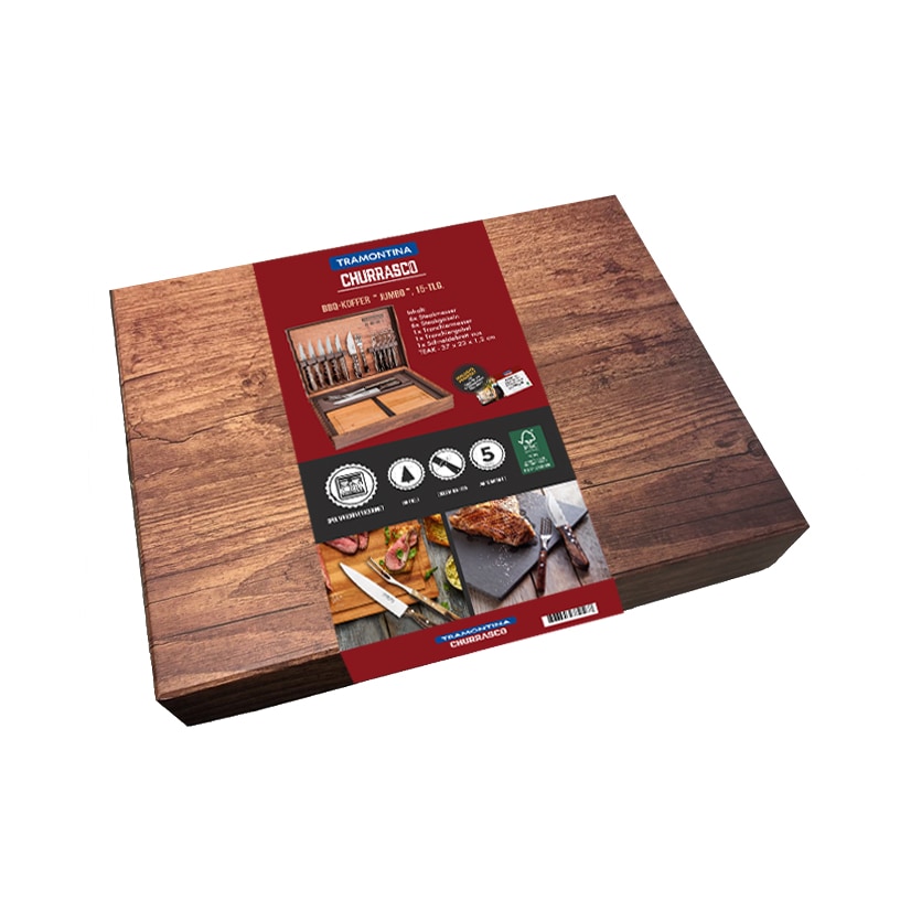 Malette pour barbecue 15 pièces en inox et bois Churrasco Tramontina