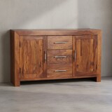thumbnail of Sideboard Massivholz Sheesham Kommode 118 cm 3 Schubladen 2 Türen Design Highboard Landhaus-Stil braun