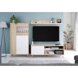 thumbnail of Dmora Vetrina Atlanta, Vetrinetta moderna a 3 ante, Credenza da soggiorno o salotto, Madia alta con ripiani, 77x33h142 cm, Rovere e Bianco