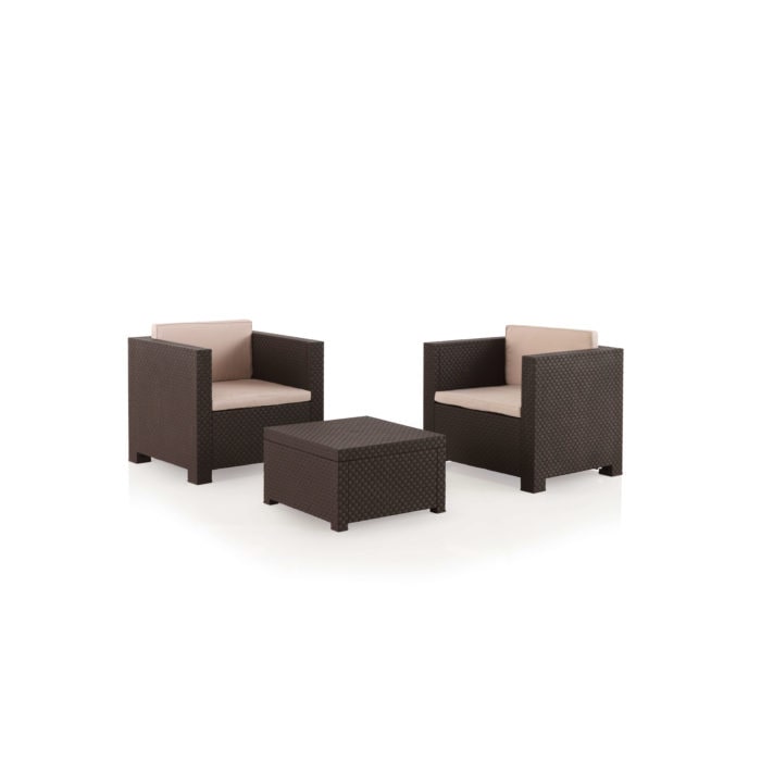 SP Berner Set de Muebles de Jardín y Terraza Diva Tete a Tete Color Wengue 2 Sillones y Mesa de Centro con Almacenaje