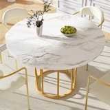 thumbnail of Merax Runder Esstisch 80 x 80 x 76cm, marmorierte MDF-Platte, für 4-6 Personen in Esszimmer & Wohnzimmer, Gold