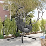 thumbnail of Outsunny silla colgante huevo con soporte columpio jardín exterior con cesta plegable cojín y reposacabezas para interior y exterior carga 120 kg gris