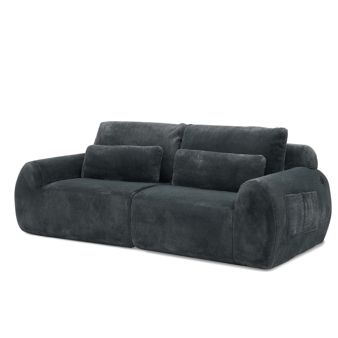 Merax 2-Sitzer Sofa mit USB-Ladeanschluss & Seitentasche, hochfedernder Schaumstoff, Samt, Grau