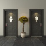 thumbnail of Relaxdays WC Schild, 4er Set, rund, Türschild zum Aufkleben, Ø 10 cm, Bad & Gäste-WC, Aluminium, Toilettenschild, silber