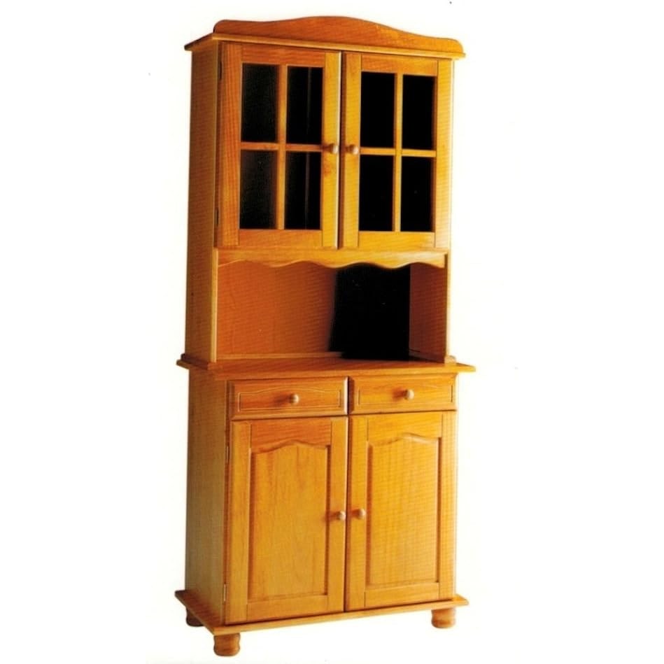 Alacena 4 puertas y dos cajones, realizada en madera de Pino Macizo, Medidas 197x88x42 (altoxanchoxfondo), barnizada en color miel.