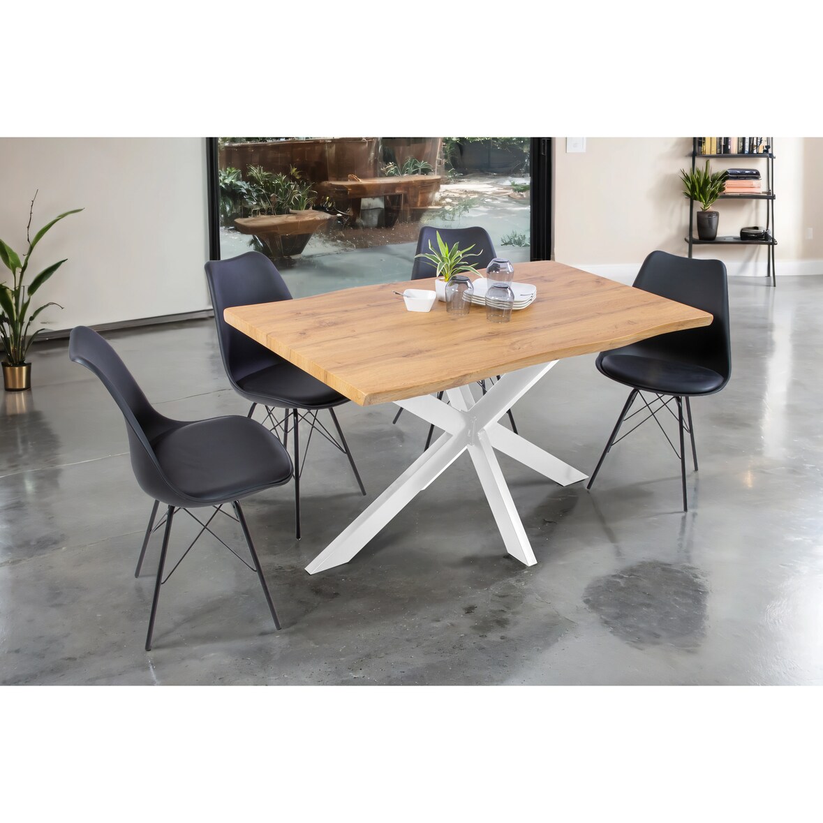 Esstisch Baumkante Holz-Optik Wildeiche 120 x 80 Spider-Gestell weiß JOSY