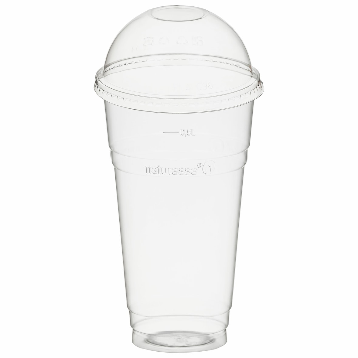 50x BIO Trinkbecher 500ml mit Domdeckel ohne Loch aus Biokunststoff (PLA)