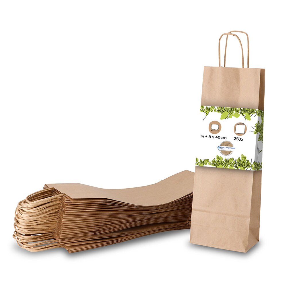 BIOZOYG 250 Stück Geschenktaschen braun Flaschentaschen für Weinflaschen Weinbeutel aus Kraftpapier umweltfreundliche Weintüten aus Kraftpapier