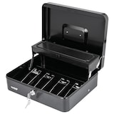 thumbnail of HMF 15230-02 Geldkassette abschließbar mit Münzeinsatz und 4 Scheinfächer mit Klammer, 30 x 24 x 9 cm, Schwarz