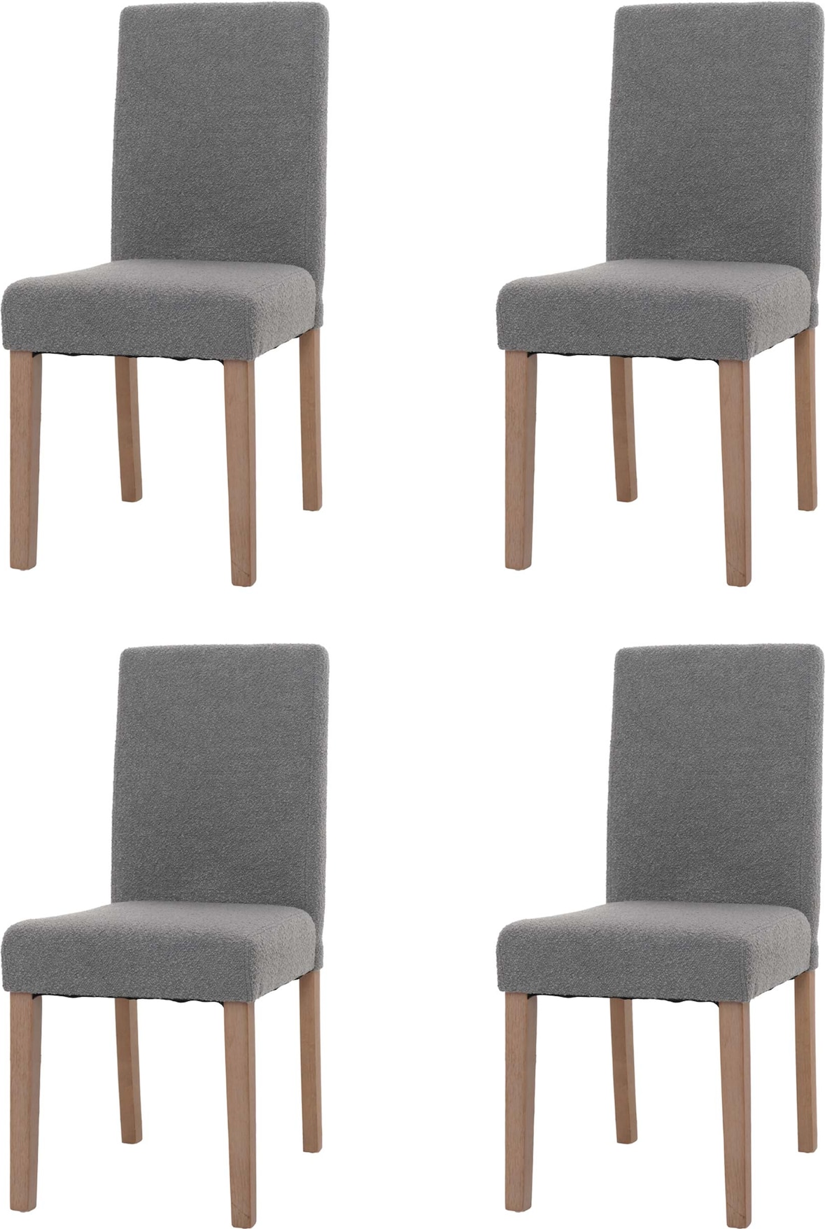 4er-Set Esszimmerstuhl Littau, Stuhl Küchenstuhl Hochlehner, Stoff/Textil Bouclé Holz ~ grau, naturfarbene Beine