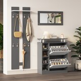 thumbnail of Garderobenset Schuhschrank 2 Einlegeböden Wandpaneele Spiegel Ablage Verstellbar Aufbewahrung Foyer Flur Modern Grau 80x25x96