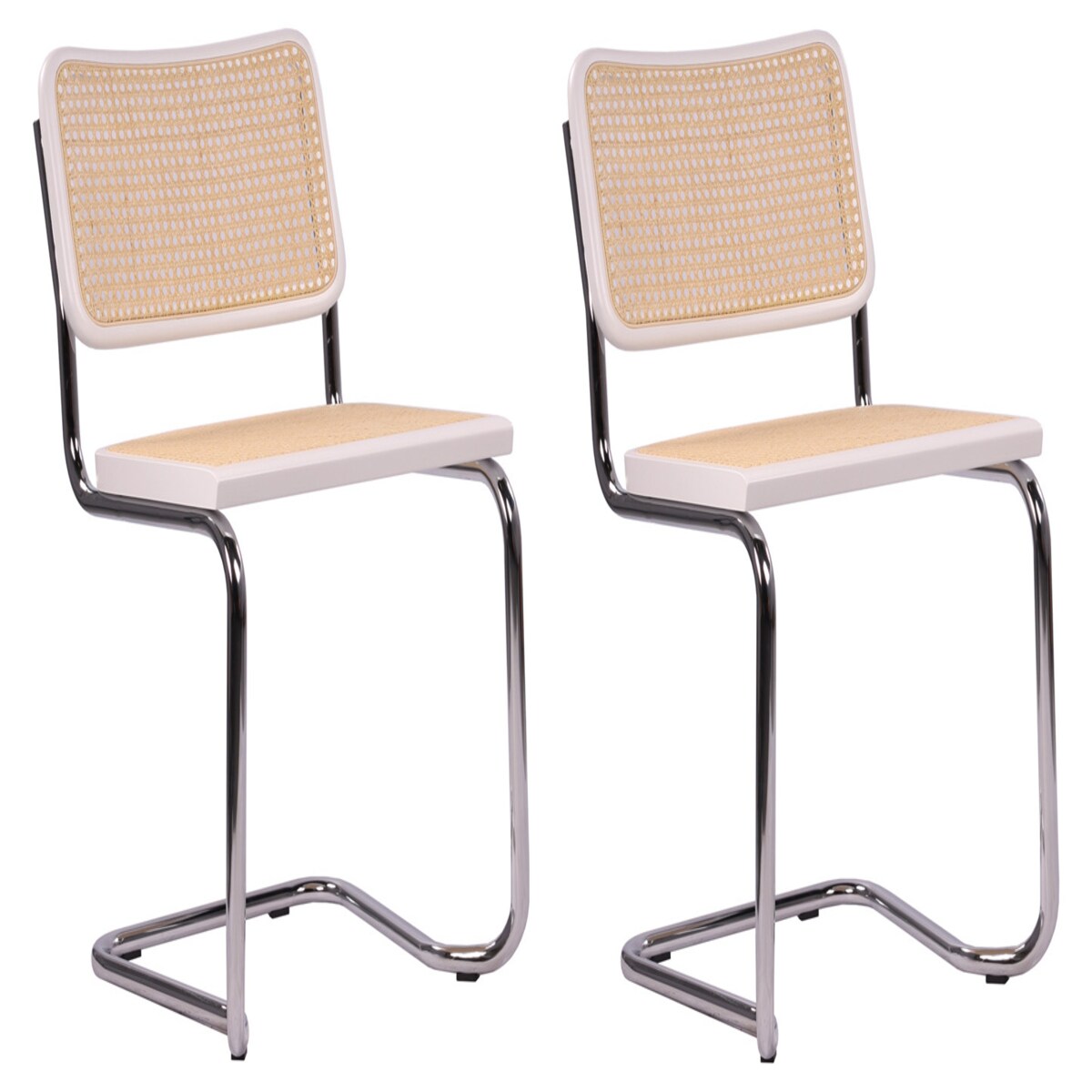 pemora 2-er Set Freischwinger Schwingstuhl Besucherstuhl JENA mit Wiener Geflecht Gestell chrom - weiß fertig montiert