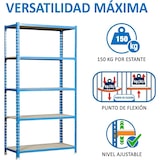 thumbnail of SimonRack Scaffali Metallo Garage 2000x1000x500 mm, 5 Niveaux, Ripiani in Legno, 150 kg per Ripiano, Blu/Legno – Maderclick