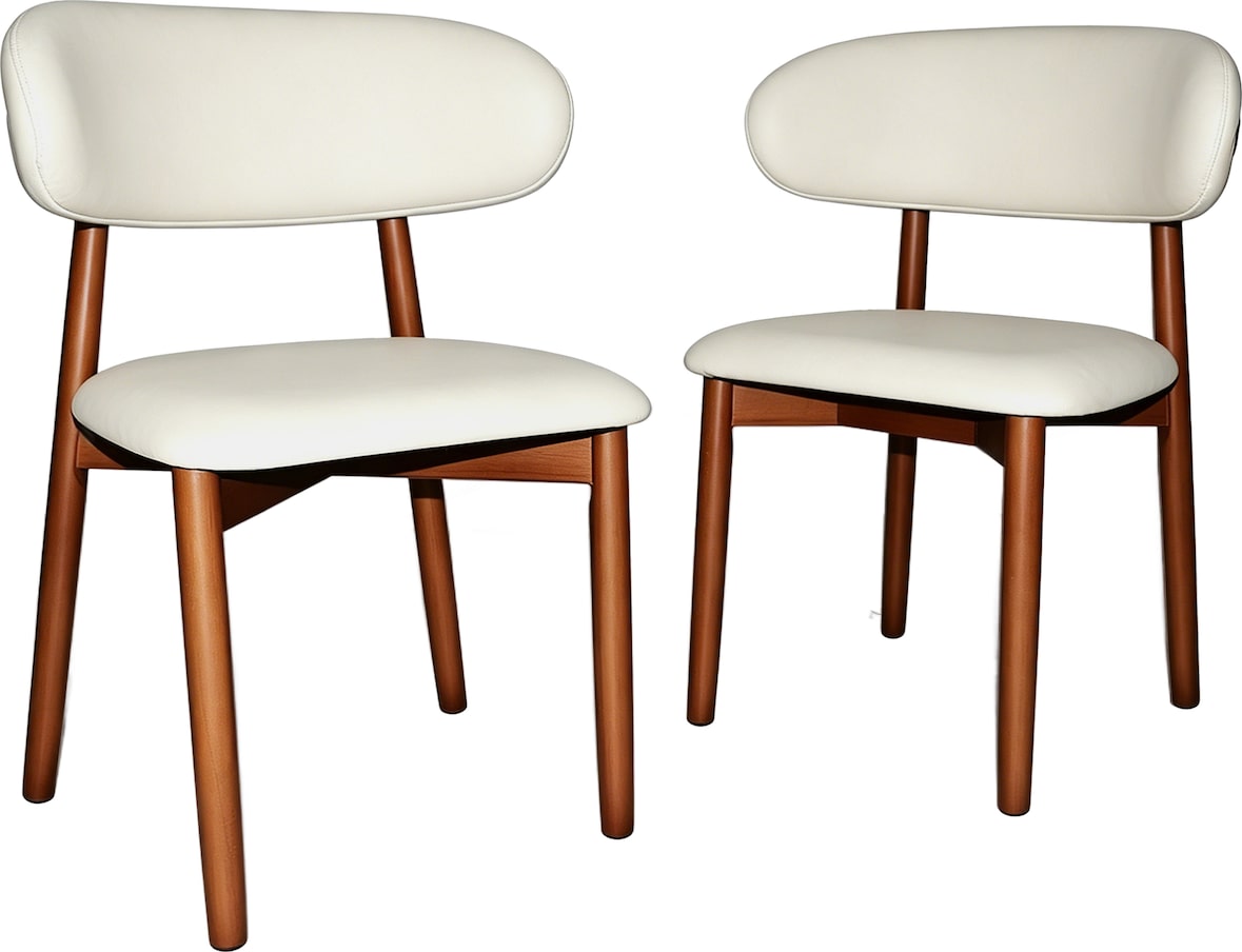 Merax 2er Set Esszimmerstühle, Beige PU, Massivholzstuhl mit Walnussfarbenem Holzrahmen, gepolsterter Sitzfläche & ergonomischer Rückenlehne