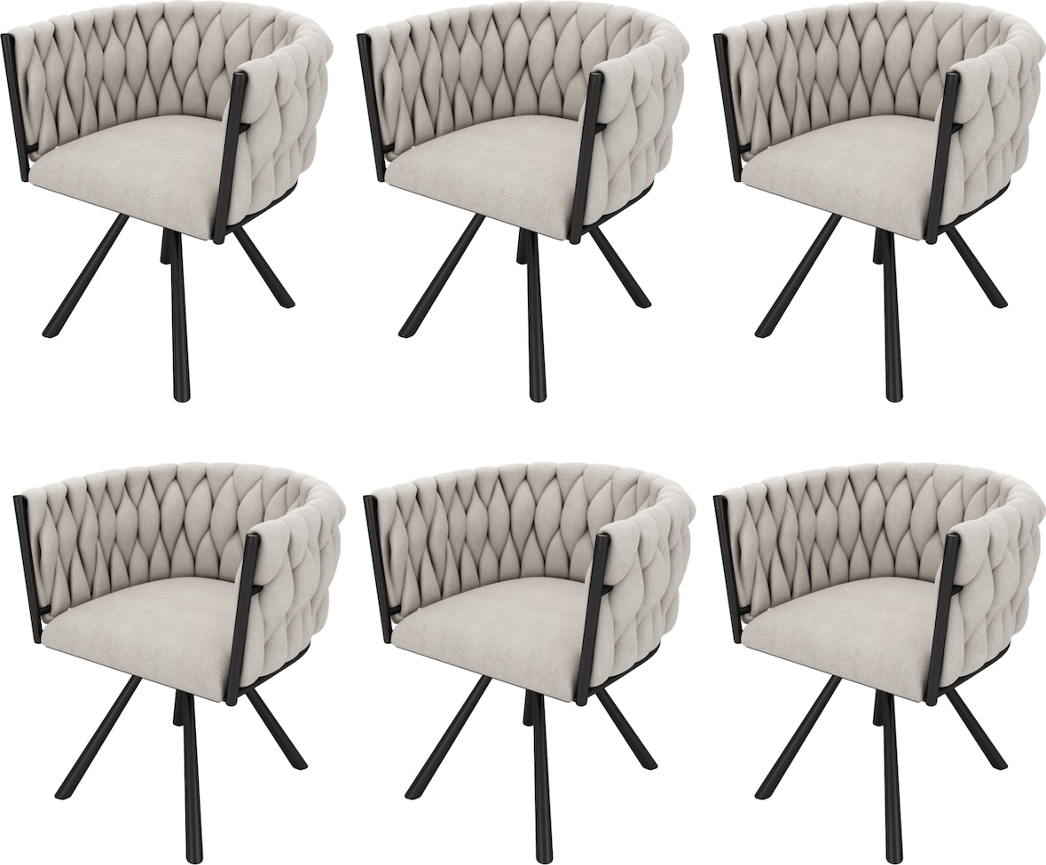 Esszimmerstuhl 6er Set Drehstuhl 360 Grad Schwarz+Leinen 72x59x54 cm mit ergonomischer Rückenlehne, Leinenbezug, Metallgestell