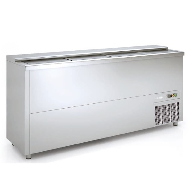Botellero refrigerado bar, 4 puertas fondo suelo, inox/aluminio, largo 200 cm. Yostin®