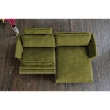 thumbnail of KAWOLA Sofa MALTA Ecksofa Stoff moosgrün mit motorischer Relaxfunktion Recamiere rechts