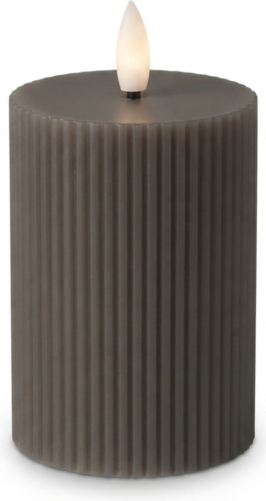 Relaxdays LED Kerzen, 4er Set, HxD: 13 x 7,5 cm, flackernde Flamme, Echtwachs, Rillen, flammenlose Blockkerzen, coffee
