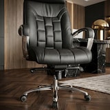thumbnail of Bürostuhl Echtleder schwarz bis 120kg Schreibtischstuhl Wippfunktion Chefsessel Armlehnen Drehstuhl