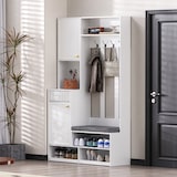 thumbnail of Garderobenset Komplett-Set Flurgarderobe mit Sitzbank 100x180x35 cm Weiß aus MDF mit 4 Haken und Schubladen