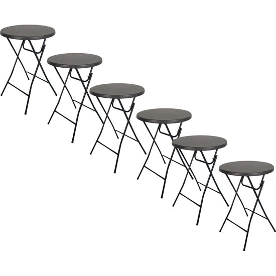 BRASQ Statafel Zwart Set van 6 ø80 x 110 cm - Bartafel - Vouwtafel - Inklapbaar van kunststof en metaal voor binnen en buiten