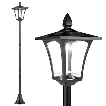 Outsunny Candeeiro Solar para Jardim com Painel Solar Acendimento Automático e Estrutura de Aço Inoxidável 18x18x160 cm Preto