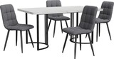 thumbnail of Essgruppe 140x80x75 mit 4 Stühlen, MDF Tischplatte Marmor-Muster, Weiß, Metallgestell, Verstellbare Tischbeine für Esszimmer und Küche