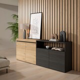 thumbnail of Dressoir, Opbergkast, Buffetkast, Sideboard, 200x35x75cm, 4 Deuren, Woonkamer, hal, Moderne stijl, Eiken/Zwart _ 62_13