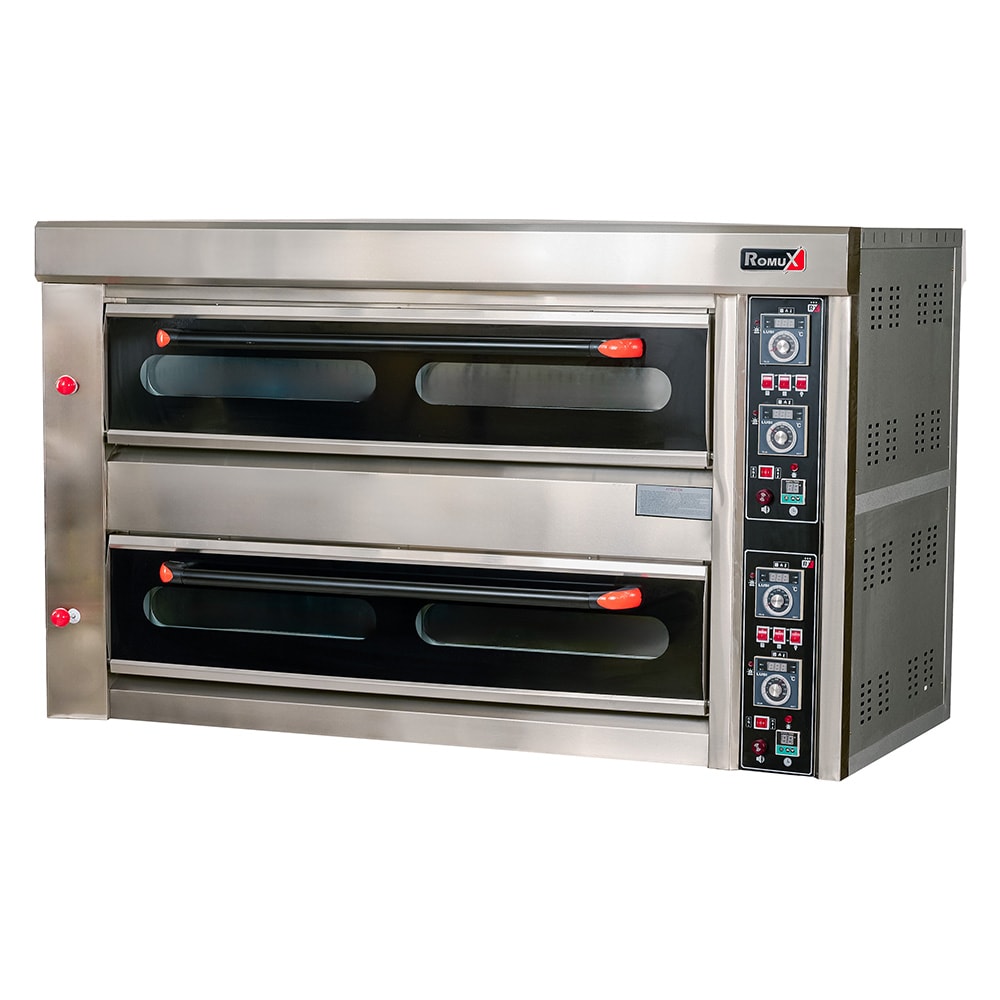 Romux® Forni pizza a Gas Butano Doppia con 2 camere per 8+8 pizze di 32 cm con Piastra in Pietra Refrattaria e Termostato | Temp. 400°C - 30000W