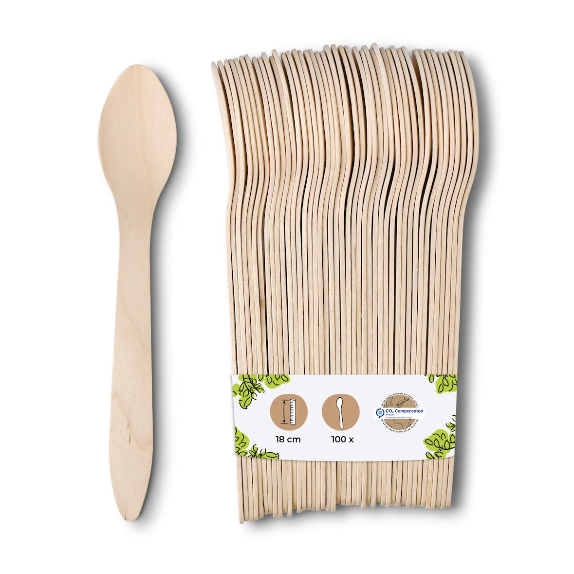 BIOZOYG 100 Stück Löffel 18cm aus Holz, Einwegbesteck, umweltfreundliche Einweglöffel mit Biobeschichtung, kompostierbare Holzlöffel