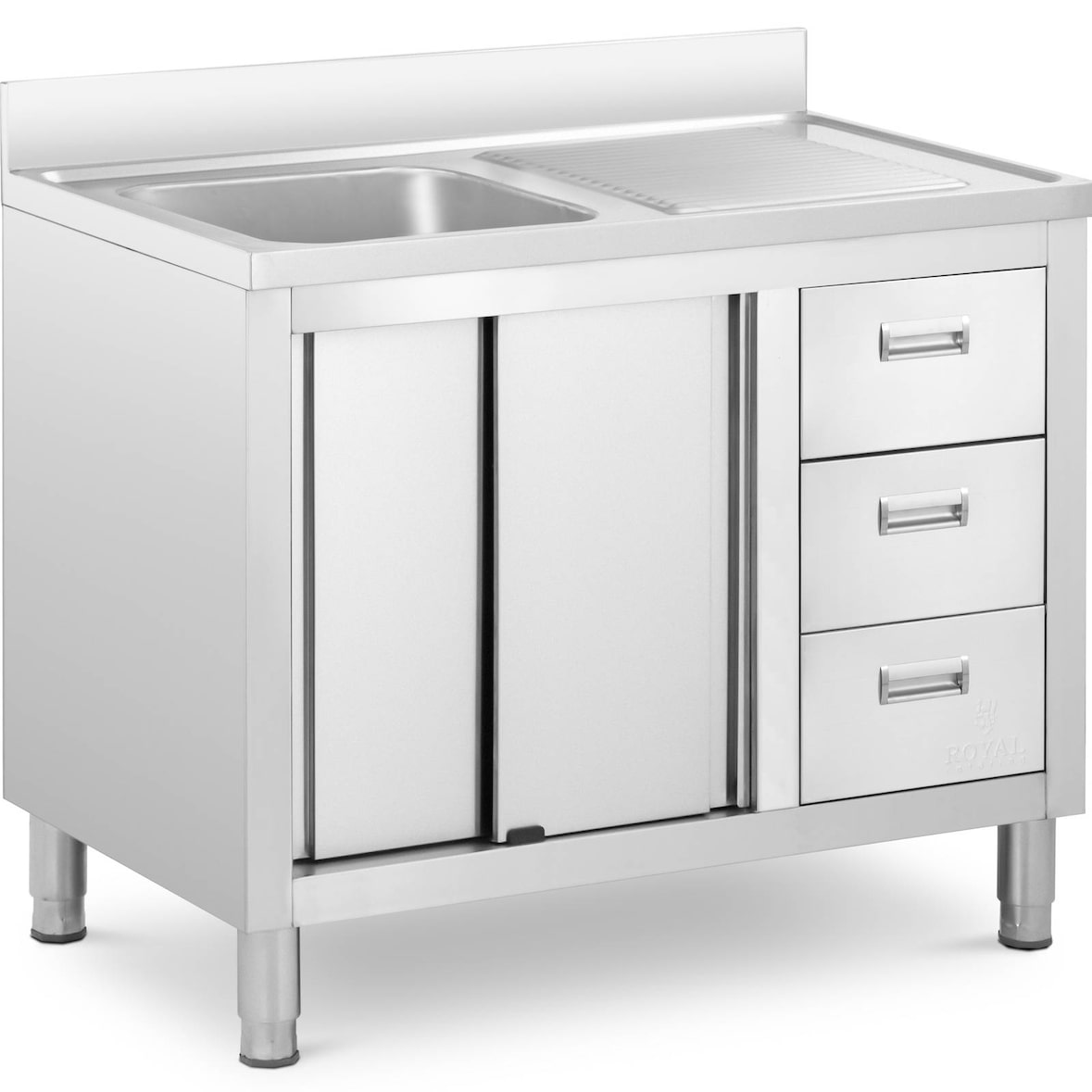 Royal Catering Pia com armário - 1 câmara -  - aço inoxidável - 100 x 60 cm