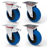 thumbnail of PRIOstahl Transportrollen 80mm Rollensatz 2 Lenkrollen + 2 Lenkrollen mit Bremse Blau Schwerlast