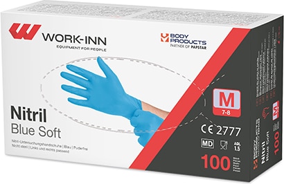 100 `WORK-INN/PS` Handschuhe, Nitril puderfrei `Blue Soft` blau Größe M