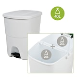 thumbnail of aro Cestino per rifiuti, 40 L, con pedale, 2 scomparti, bianco