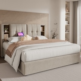 thumbnail of Merax Doppelbett mit Kabellosem Laden USB C, Polsterbett 180x200cm, Bettgestell mit Stauraum Lattenrost aus Holz-Natürlich Leine (Ohne Matratze)