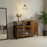 thumbnail of Relaxdays Küchenschrank mit Glastüren, HBT: 75 x 110 x 33 cm, 5 Fächer, Sideboard Küche, Industrial, dunkelbraun/schwarz