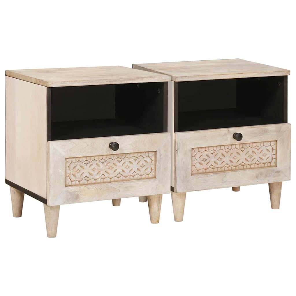 vidaXL Nachttisch 2 pcs Beige 40 x 33 x 46 cm massives Mangoholz