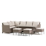 thumbnail of Set pranzo da giardino in polirattan con divano angolare, 3 pouf e tavolo regolabile 144x64 cm, design elegante per giardino e terrazzo - NOTO