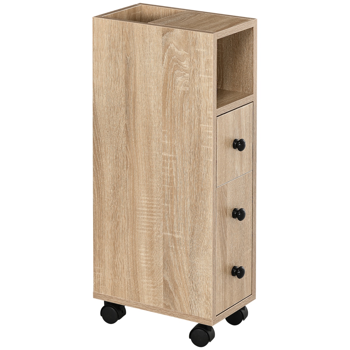 Armadietto da Bagno a colonna design compatto 4 ruote color rovere