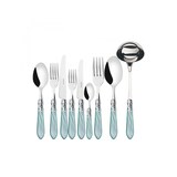 thumbnail of aladdin juego de cubiertos de 75 piezas con aro cromado y mango verde agua, caja de galería, casa bugatti