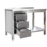 thumbnail of Edelstahl Arbeitstisch mit Aufkantung und Schubladenblock links verschweißt  Bautiefe 700mm  mit Grundboden  AISI 304