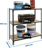 thumbnail of SimonRack Estantería Metálica, 900x1200x400 mm, 3 Alturas, Bandeja Madera, 200 kg de Punto Flexión, Antracita/Madera - Maderclick