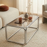 thumbnail of Oviala Table basse rectangulaire L110 cm en métal et verre trempé marron