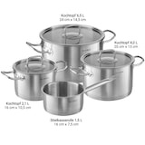 thumbnail of KLAMER Topf-Set 4-tlig. mit Glasdeckel, Induktion, extra dicke Wand- und Bodenstärke aus hochwertigem Edelstahl, unbeschichtetes Profi-Kochtopfset