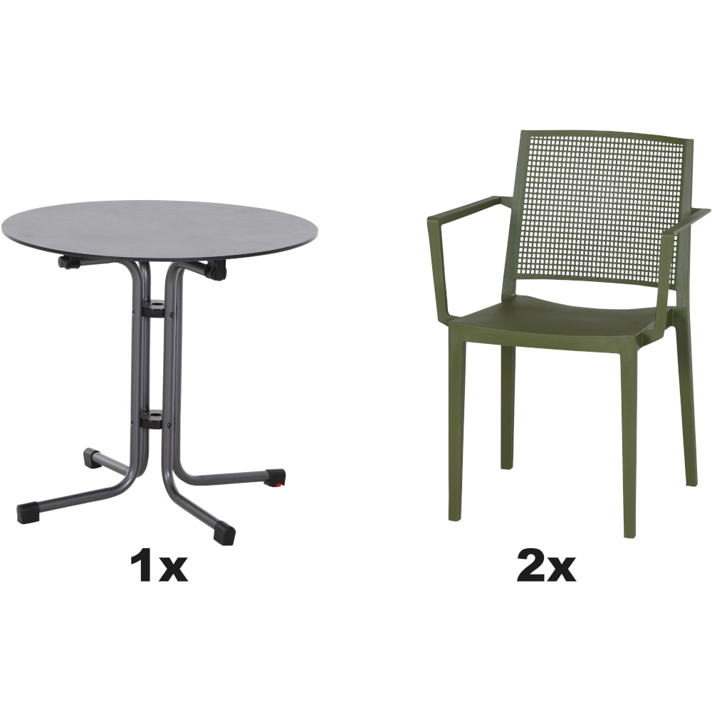SIENA GARDEN Urban Lights Set 3teilig Square Sessel gastrotauglich olive mit Tisch Sola Ø80