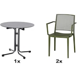 thumbnail of SIENA GARDEN Urban Lights Set 3teilig Square Sessel gastrotauglich olive mit Tisch Sola Ø80