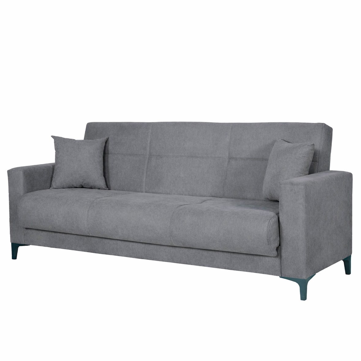 Divano Letto 3 Posti Con Cassettone Contenitore Imbottitura A Molle E Cuscini Inclusi Trasformabile in Letto Per Salotto 212 x 87 x 90 Cm Grigio