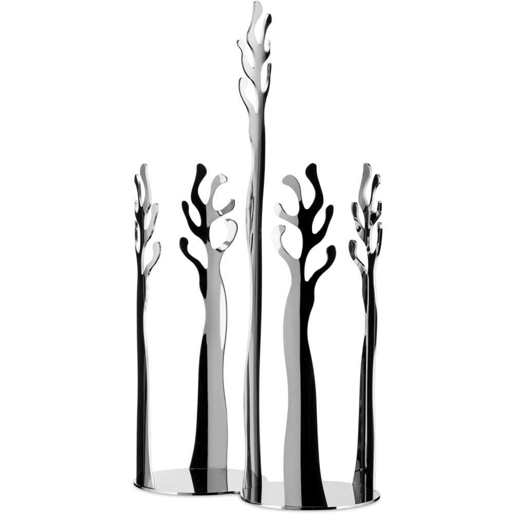 alessi esi19 glazenhouder in mediterrane stijl, gemaakt van verchroomd staal, hoogte 33 cm, breedte 18 cm, diepte 9 cm.