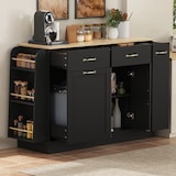 thumbnail of Sideboard 134x40x86 cm Schwarz mit Arbeitsplatte Holzoptik, offenen Regalen, Schrankfächern und Metallgriffen, modern für Küche Esszimmer