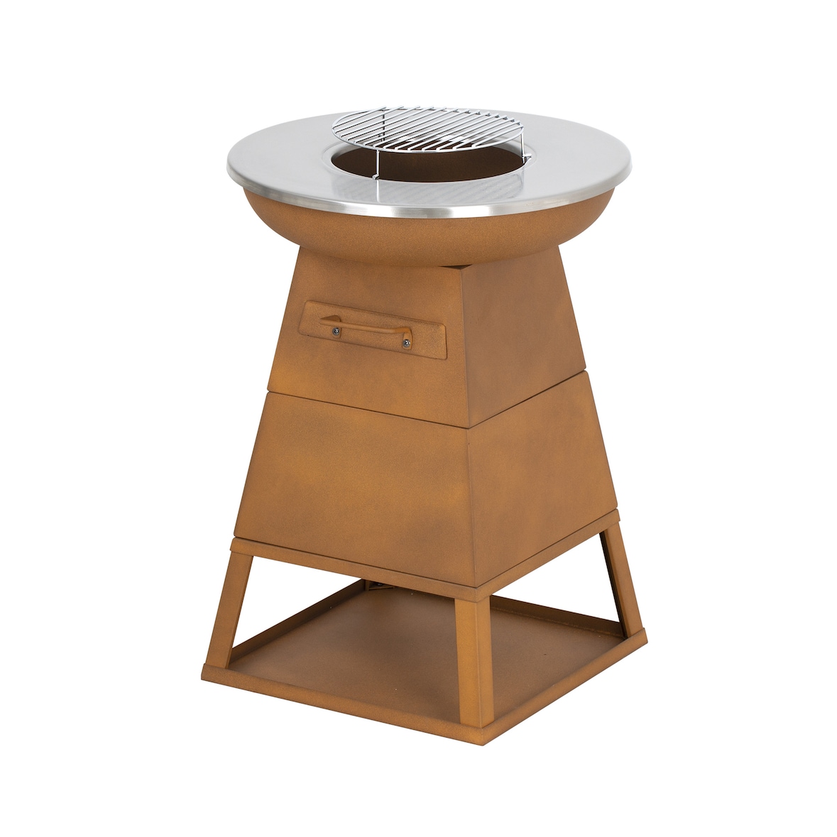 Bali OUTDOORS 3-in-1 Grillring BBQ en Plancha Grill en Vuurkorf– Staand Vuurschaal BBQ met Brandhout Opslagplaats - RVS ronde Teppanyaki Bakplaat